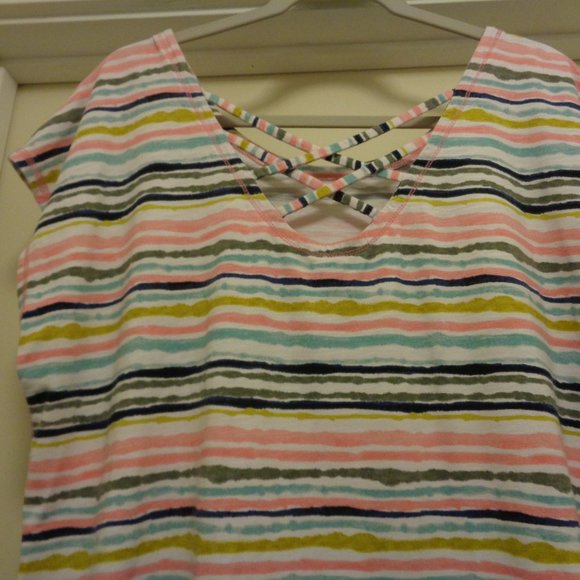 CRISS CROSS APPLESAUCE PASTELS STRIPES SUMMERY TOP  L - Picture 2 of 6